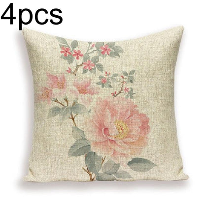 Ink Painting Flowers And Plants Peach Peel Printing Furniture Decoration Pillow Cover