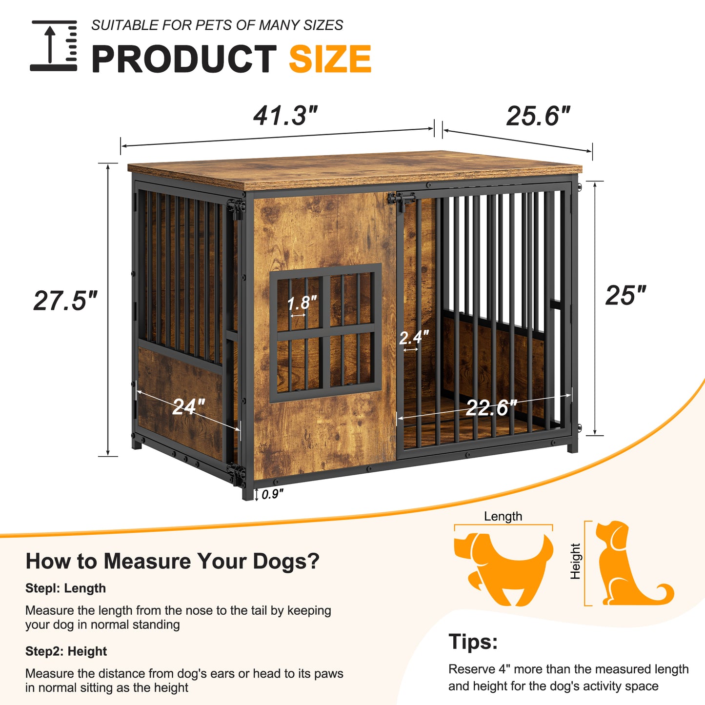 Wooden Dog Crate Furniture, Large Dog Kennel with Storage Top, Indoor Pet Cage