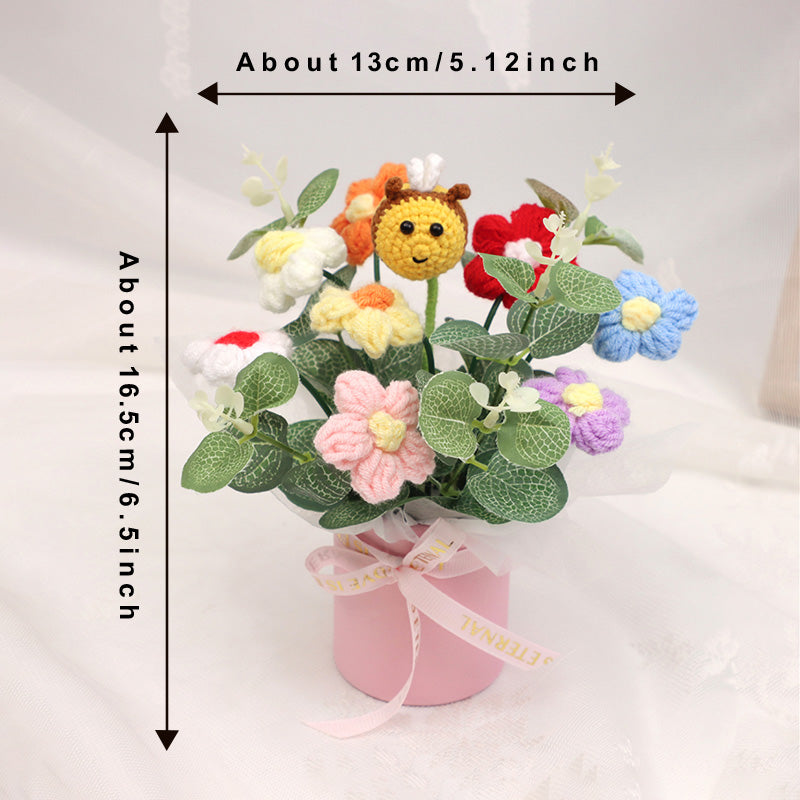 Home Decor - Handmade Crochet Flower Bouquet, Cute Little Bee Dolls