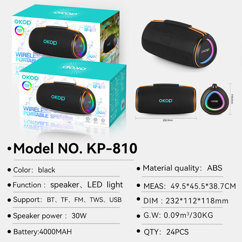 KP-810 Model Portable Bluetooth Speaker With RGB Colorful Lights Heavy Bass Card Slot And Desktop Home Use