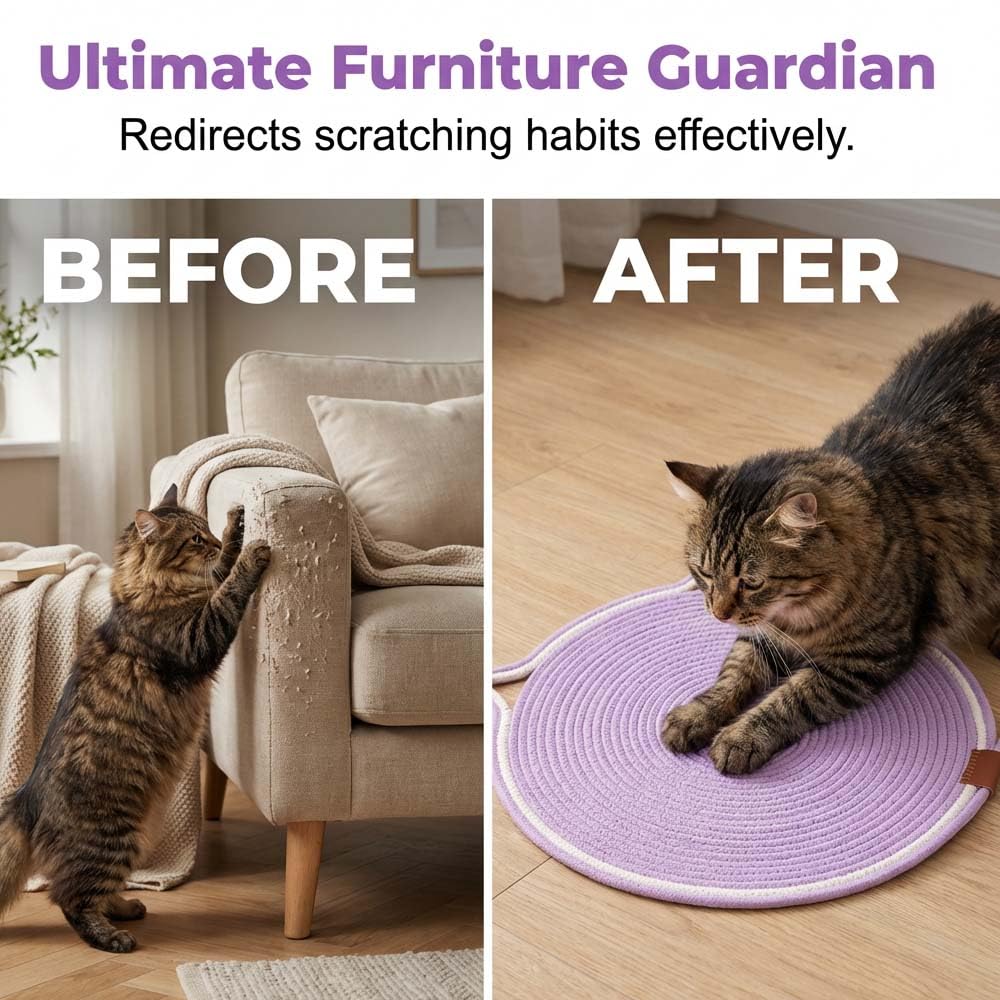 Cat Scratch Pad For Indoor Cats Kitten Round Cat Scratcher Pad, Woven Cotton Rope Cat Scratching Mat, Couch Protector For Wall, Furniture, Carpets