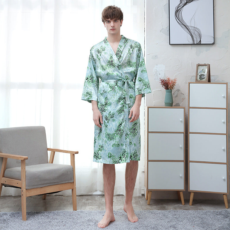 Ice-silk Thin-printed Home Bathrobe